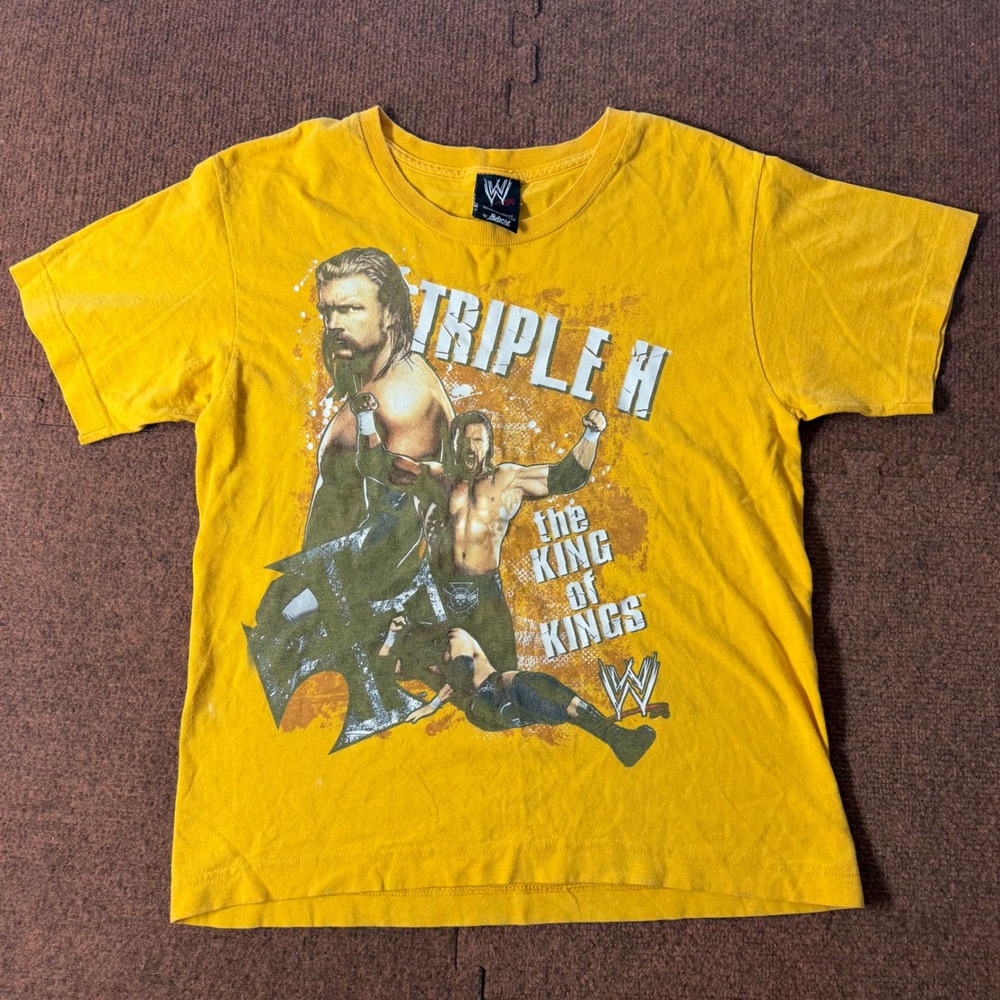 B+ VTG WWE Triple‎ H King of Kings Graphic T-Shirt Yellow Hybrid Mens Medium